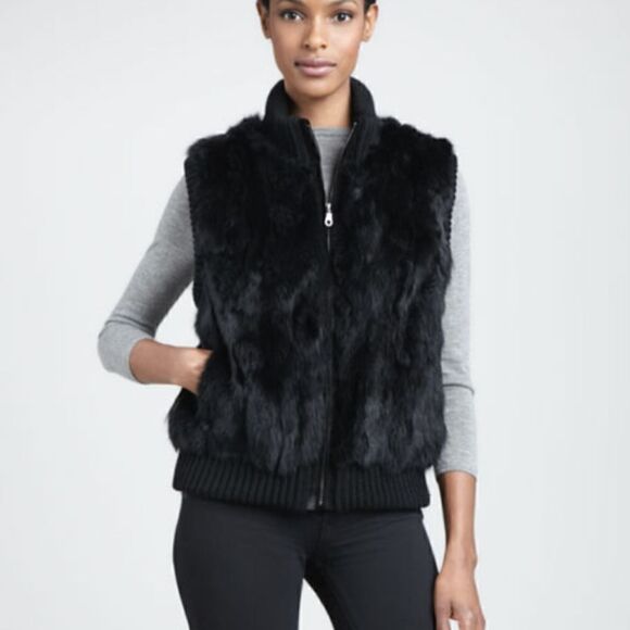 Faux fur acrylic sweater vest with front zipper - Picture 1 of 13